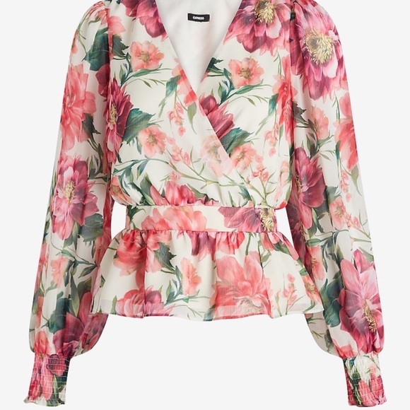 Floral v-neck smocked cuff size M blouse - Picture 3 of 6